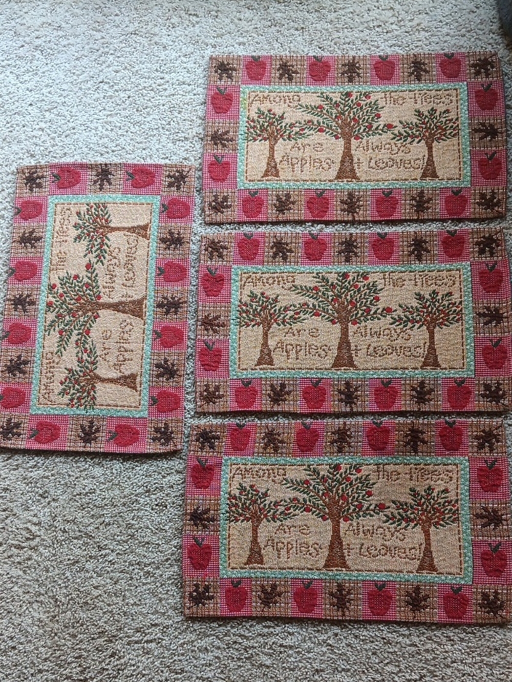 Set Of 4 Rustic Fall Placemats "Among The Trees Are Always Apples & Leaves"